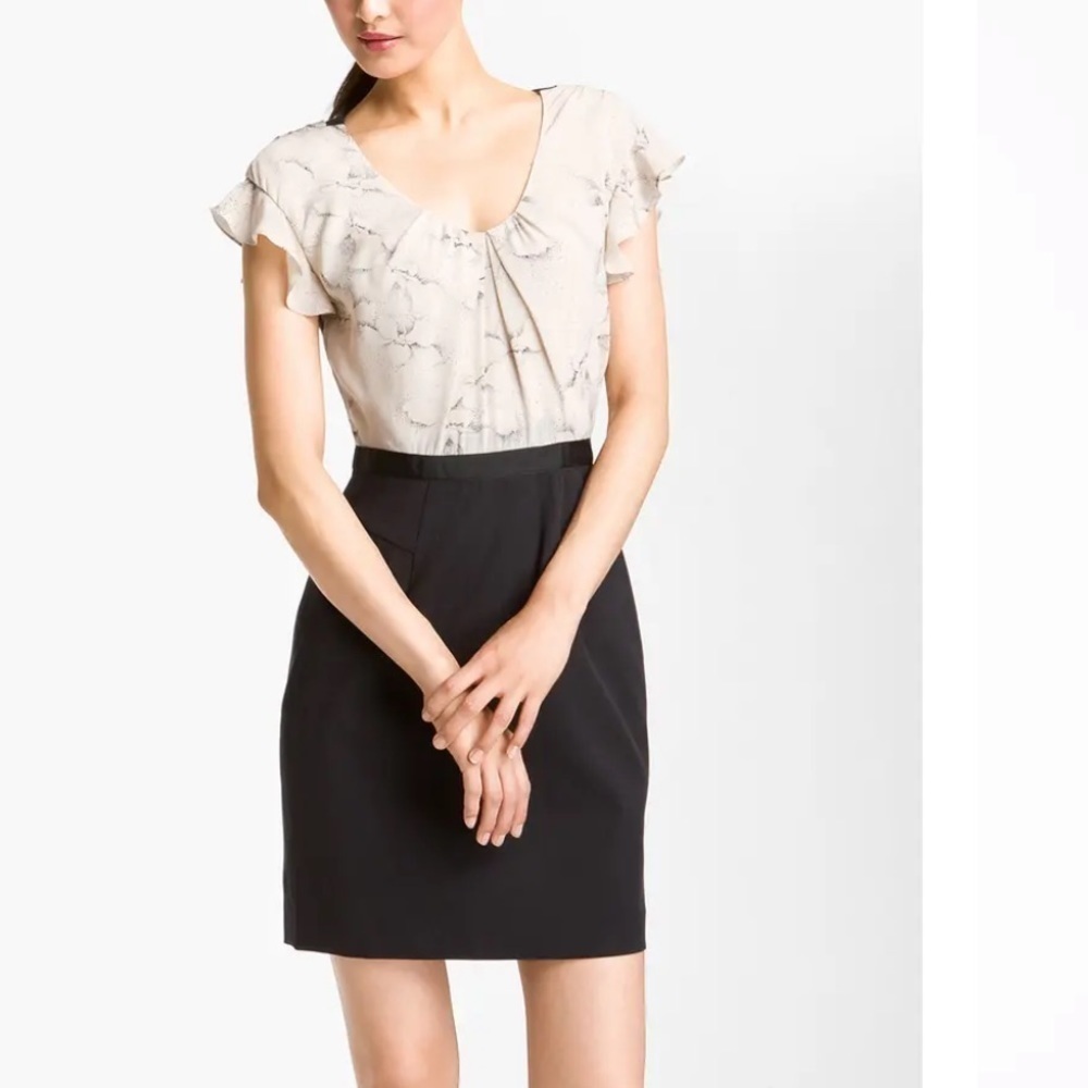 Rebecca Taylor Aristotle Silk Ivory Black Short sleeve Dress size small
